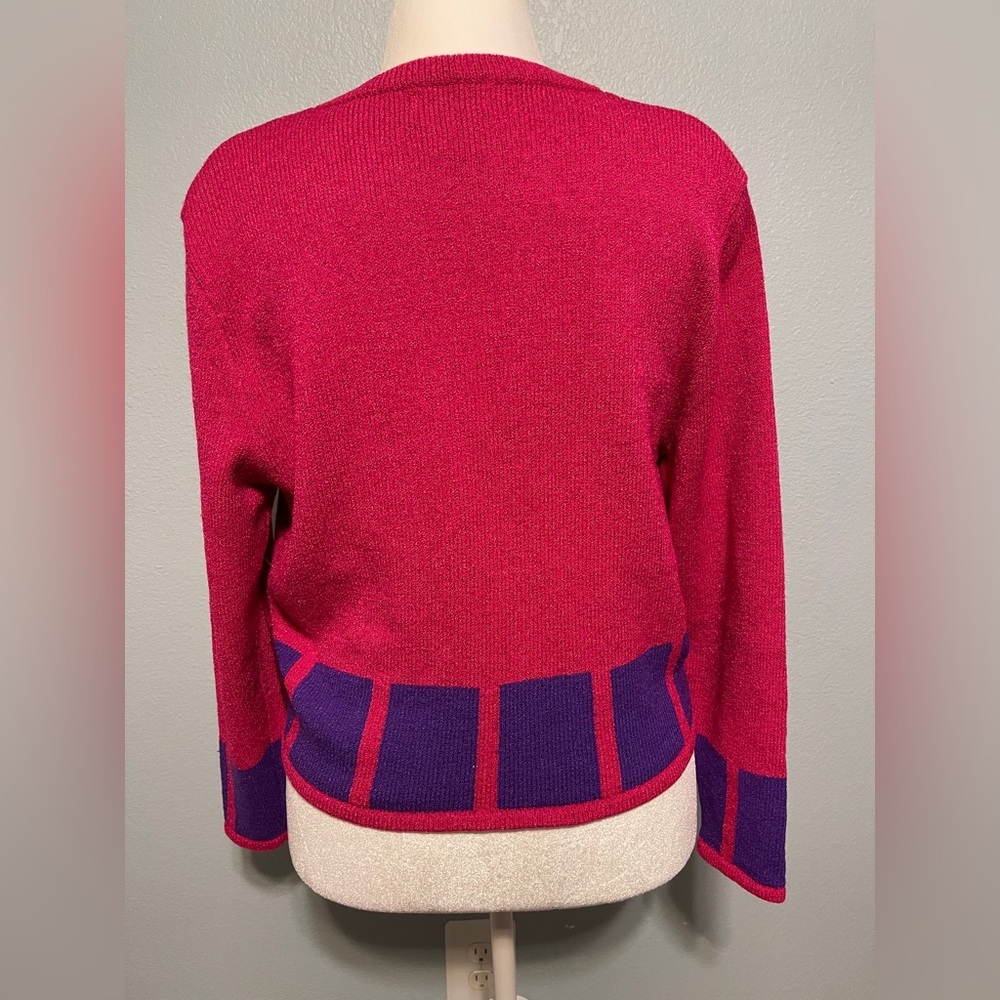 Vintage Adrianna Papell Pink Purple Cardigan Colorblock Wool Blend Sweater 14 - Picture 2 of 7